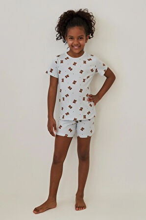 Kız Çocuk Teddy Desenli Şortlu Pijama Takımı