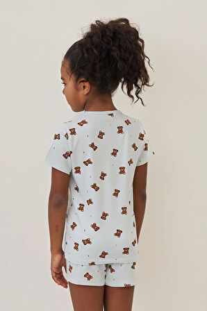 Kız Çocuk Teddy Desenli Şortlu Pijama Takımı