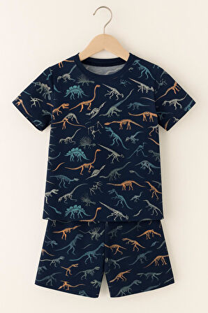 Erkek Çocuk Dinazor Desenli Şortlu Pijama Takımı