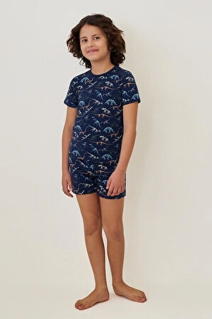 Erkek Çocuk Dinazor Desenli Şortlu Pijama Takımı