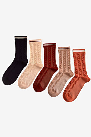 Kadın 5'li Paket Soket Çorap Lacivert Karışık