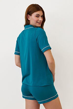 Kadın Seageo Cepli Şortlu Pijama Takımı Yeşil