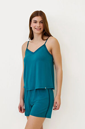 Kadın Seageo Askılı Dantelli Şortlu Pijama Takımı Yeşil 