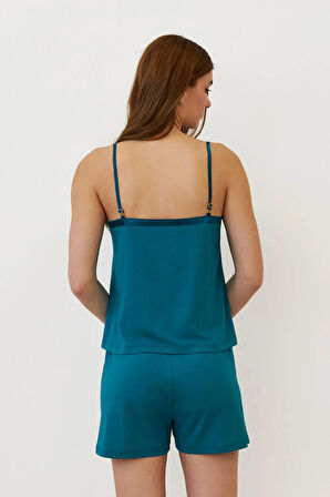 Kadın Seageo Askılı Dantelli Şortlu Pijama Takımı Yeşil 