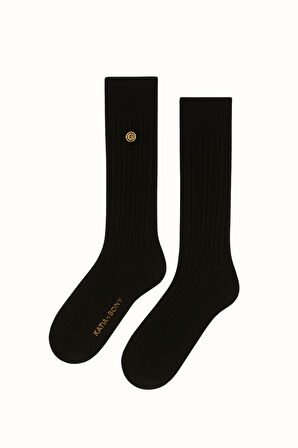 Kadın Fitilli Yün Dizaltı Çorap Siyah