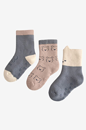 Bebek Sevimli Ayıcık Desenli 3'lü Havlu Soket Çorap