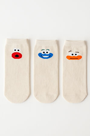 Çocuk Surat Baskılı 3'lü Soket Çorap