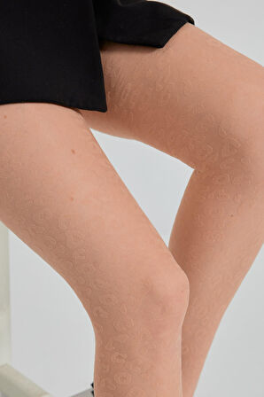 Kadın Leopar Desenli İnce Külotlu Çorap Ten