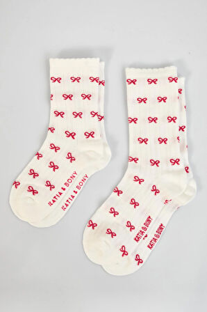 Anne-Kız Fiyonk Desenli Kutulu Çorap Seti