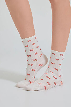 Anne-Kız Fiyonk Desenli Kutulu Çorap Seti