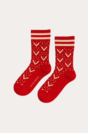 Kadın Desenli Soket Çorap Kırmızı