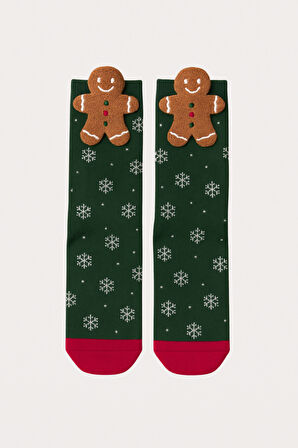 Kadın Ginger Breadman Desenli Aksesuarlı Soket Çorap 