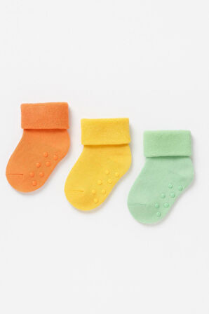 Bebek 3'lü Havlu Soket Çorap Sarı-Mint-Turuncu