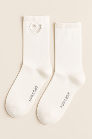Kadın Kalp Pencereli Soket Çorap Beyaz