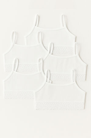 Kız Çocuk 5'li Dantel Detaylı Basic İnce Askılı Büstiyer Beyaz