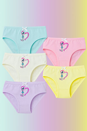 Kız Çocuk 5'li Kalpli Külot Çok Renkli