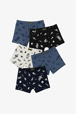 Erkek Çocuk 5'li Uzay Desenli Boxer Çok Renkli