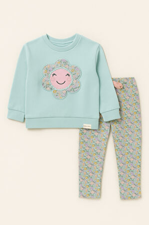 Kız Çocuk Papatya Baskılı Pijama Takımı Turkuaz