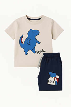 Erkek Çocuk Dinozor Desenli Şortlu Pijama Takımı