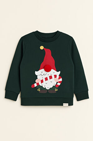 Erkek Çocuk Santa Claus Sweatshirt Pijama Üstü Yeşil