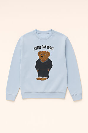Erkek Çocuk Teddy Desenli Sweatshirt Pijama Üstü Mavi