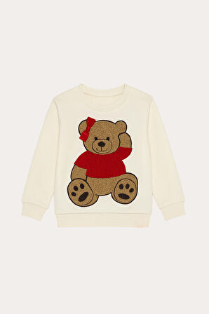 Kız Çocuk Teddy Sweatshirt Pijama Üstü Ekru