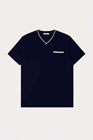 Erkek Silver Cepli Kısa Kollu Pijama Üstü Lacivert