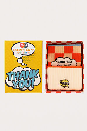 Unisex 2'li Thank You Kutulu Soket Çorap
