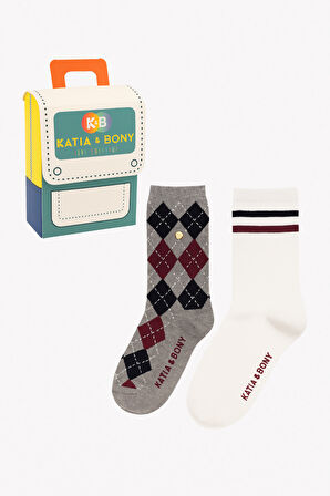 Çocuk Ekose Desenli 2'li Kutulu Soket Çorap
