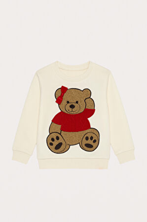 Kadın Teddy Sweatshirt Pijama Üstü Ekru