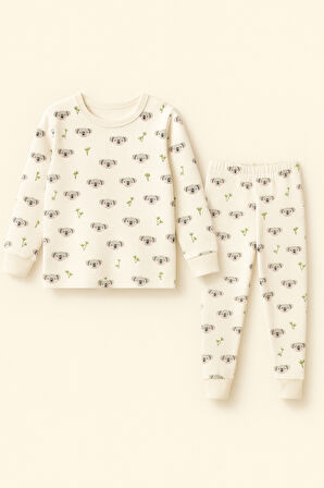 Çocuk Koala Desenli Pijama Takımı Ekru
