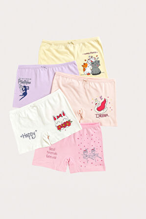 Kız Çocuk Kedi Desenli 5'li Boxer
