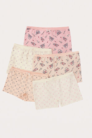 Kız Çocuk Kedi Baskılı 5'li Boxer