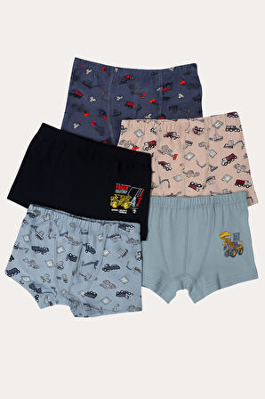 Erkek Çocuk Traktör Baskılı 5'li Boxer