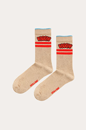 Unisex Boom Desenli Soket Çorap Bej
