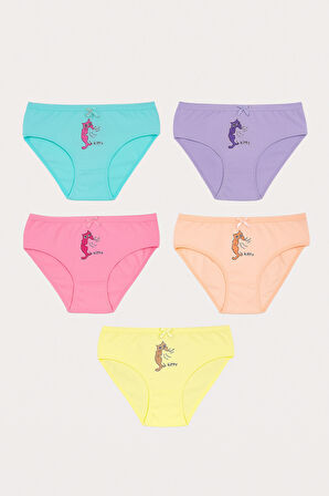 Kız Çocuk Kedi Desenli 5'li Slip Külot 