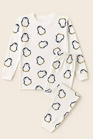 Çocuk Penguen Baskılı Pijama Takımı