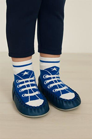 Çocuk Makosen Soket Çorap Patik Panduf – Kaydırmaz Ev & Anaokulu Ayakkabısı Lacivert