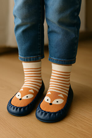 Çocuk Makosen Soket Çorap Patik Panduf – Kaydırmaz Ev & Anaokulu Ayakkabısı Lacivert