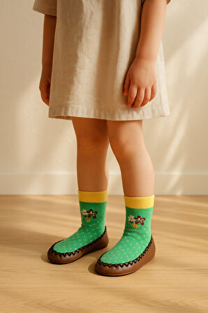 Çocuk Makosen Soket Çorap Patik Panduf – Kaydırmaz Ev & Anaokulu Ayakkabısı Yeşil