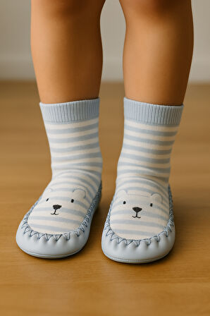 Çocuk Makosen Soket Çorap Patik Panduf – Kaydırmaz Ev & Anaokulu Ayakkabısı  Açık Mavi