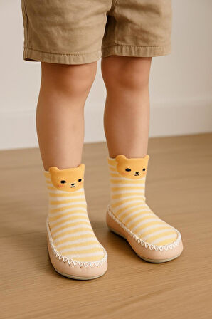 Çocuk Makosen Soket Çorap Patik Panduf – Kaydırmaz Ev & Anaokulu Ayakkabısı Sarı