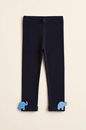 Çocuk Fil Aksesuarlı Pamuklu Tayt Pantolon Lacivert