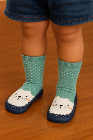 Çocuk Makosen Soket Çorap Patik Panduf – Kaydırmaz Ev & Anaokulu Ayakkabısı Yeşil