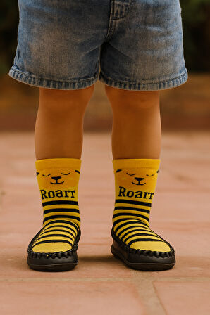 Çocuk Makosen Soket Çorap Patik Panduf – Kaydırmaz Ev & Anaokulu Ayakkabısı Sarı