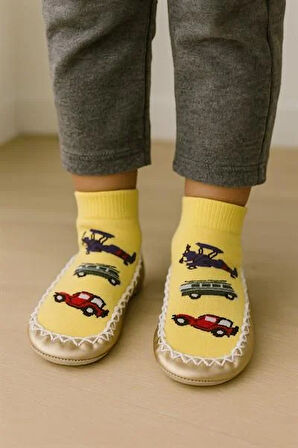 Çocuk Makosen Soket Çorap Patik Panduf – Kaydırmaz Ev & Anaokulu Ayakkabısı Sarı