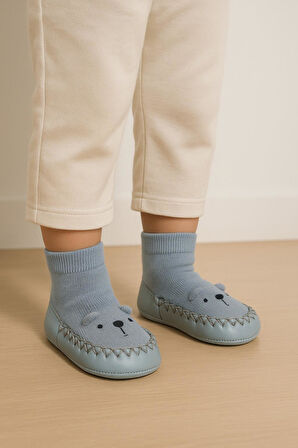 Çocuk Makosen Soket Çorap Patik Panduf – Kaydırmaz Ev & Anaokulu Ayakkabısı Mavi