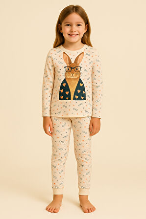 Kız Çocuk Tavşan Desenli Kutulu Pijama Takımı