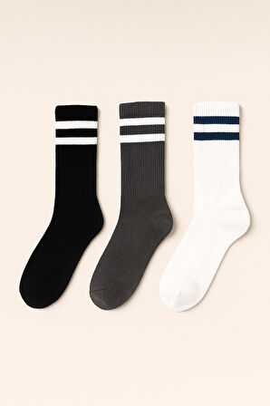 Unisex Çizgi Desenli Soket Çorap Mavi Mix