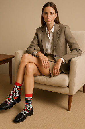 Kadın Uğur Böceği Desenli Soket Çorap